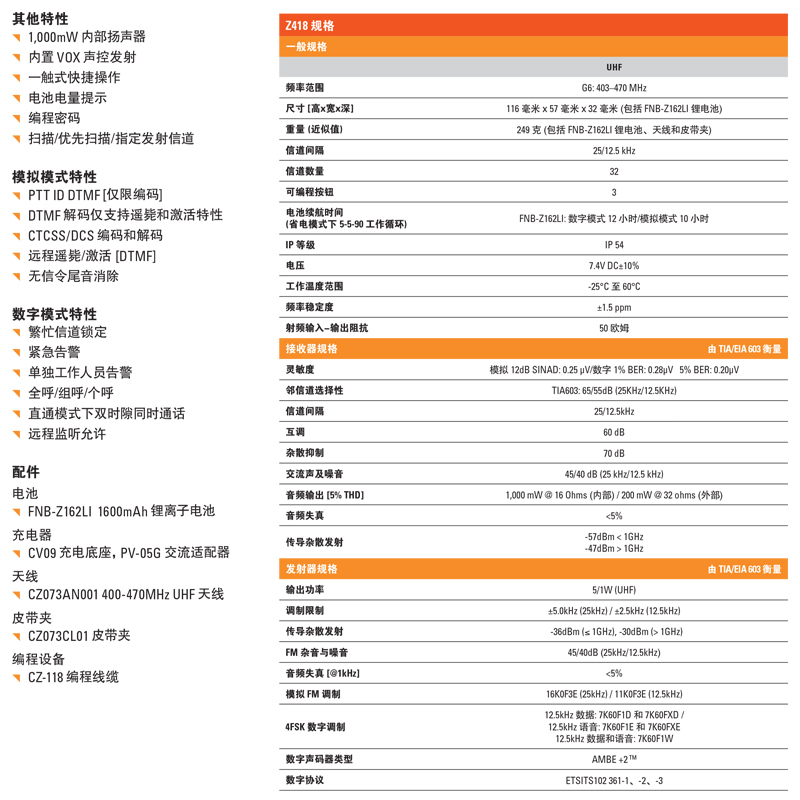 摩托罗拉数字对讲机Z418